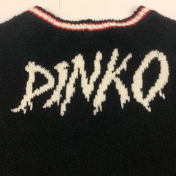 Pinko XS (up to XL) Realgar Cardigan Black w Red Green Cherry 🍒 Logo Design back - Picture 7 of 14